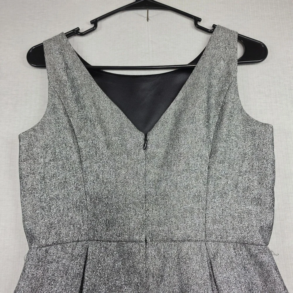 WHBM NWT Grey Metallic Sleeveless Belted Tulip Dress Pockets Sz 2 Cocktail Glam - Picture 11 of 13